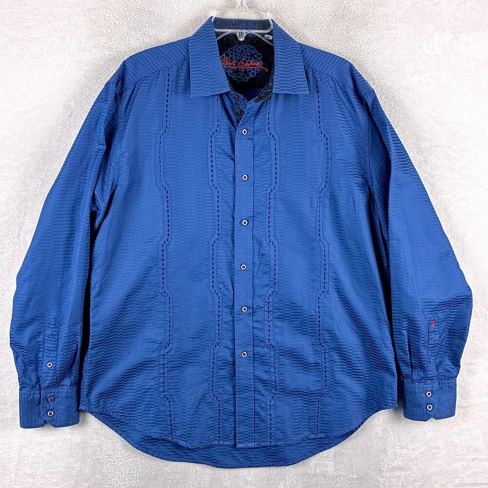 Robert Graham Shirt Men XL Blue Embroidered Textured Weave Going Out Rock Y2K
